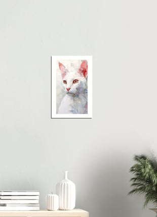 Whimsical Geometric White Cat Painting: A Stunning Artwork for Your Collection