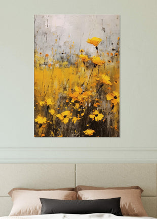 Yellow flower in field painting poster