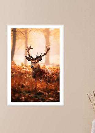 Deer in fall woods poster