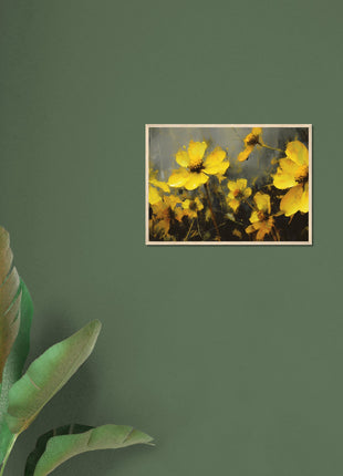 Yellow spring flowers on darker background poster