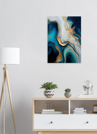 Gold and blue marble swirl poster - Aluminum Print