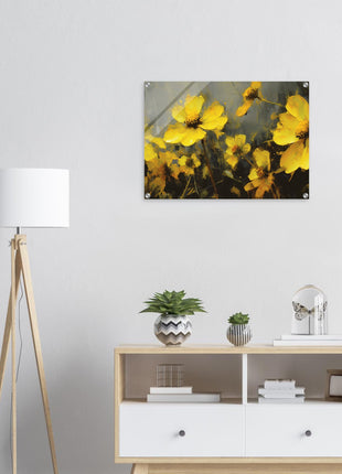 Yellow spring flowers on darker background poster