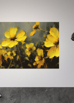 Yellow spring flowers on darker background poster