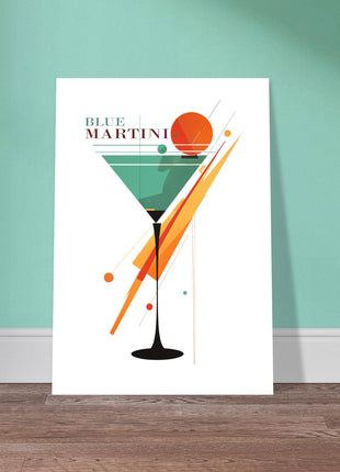 Vintage blauwe Martini-cocktailposter