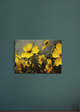 Yellow spring flowers on darker background poster