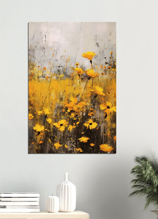 Yellow flower in field painting poster