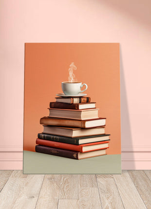 Coffee on stack of books poster