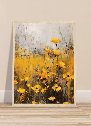 Yellow flower in field painting poster