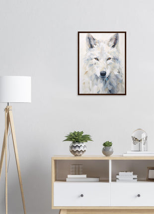 White wolf poster with geometric shapes - Premium Matte Paper Wooden Framed Poster