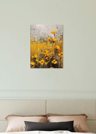 Yellow flower in field painting poster