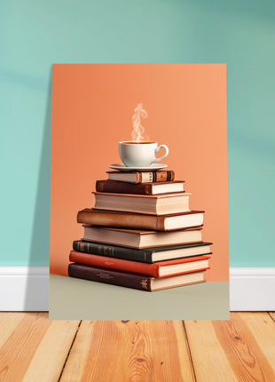 Coffee on stack of books poster