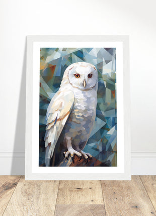 Geometric Harmony: Striking White Owl Poster with Artistic Flair