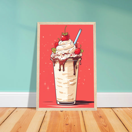 Strawberry smoothie vintage poster