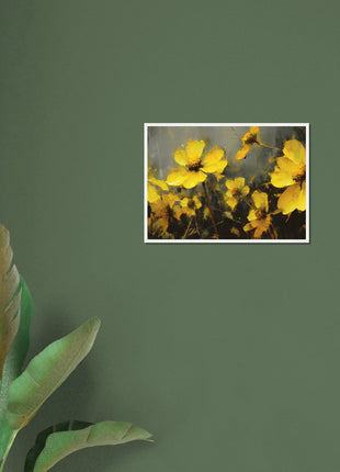 Yellow spring flowers on darker background poster