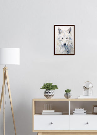 White wolf poster with geometric shapes - Premium Matte Paper Wooden Framed Poster