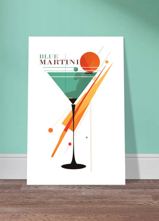 Vintage blauwe Martini-cocktailposter