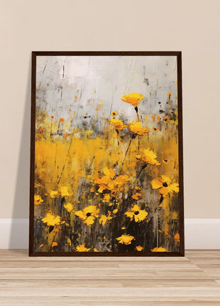 Yellow flower in field painting poster