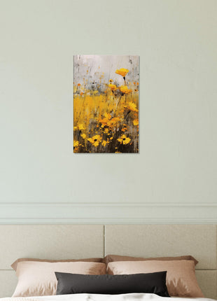 Yellow flower in field painting poster