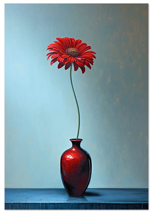 Red single flower in red vase poster