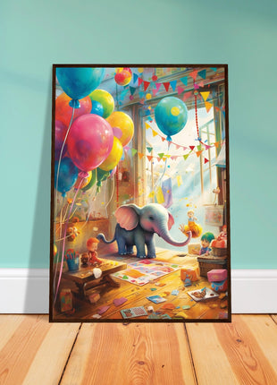 Elephant in playroom kids poster