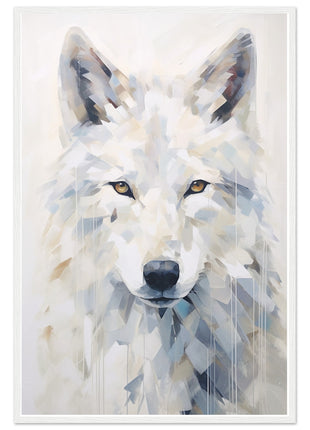 White wolf poster with geometric shapes - Premium Matte Paper Wooden Framed Poster