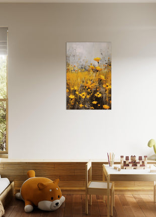 Yellow flower in field painting poster