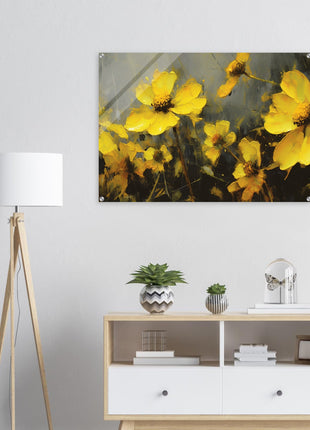 Yellow spring flowers on darker background poster