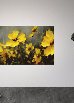 Yellow spring flowers on darker background poster