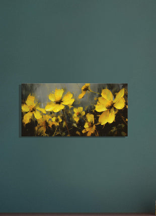 Yellow spring flowers on darker background poster