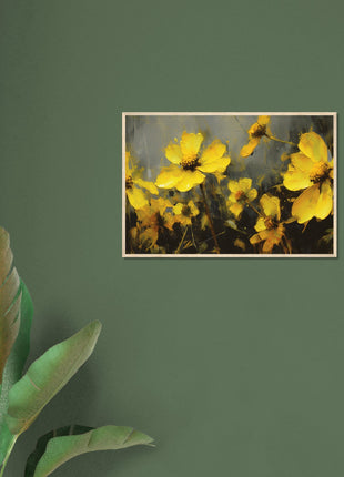 Yellow spring flowers on darker background poster