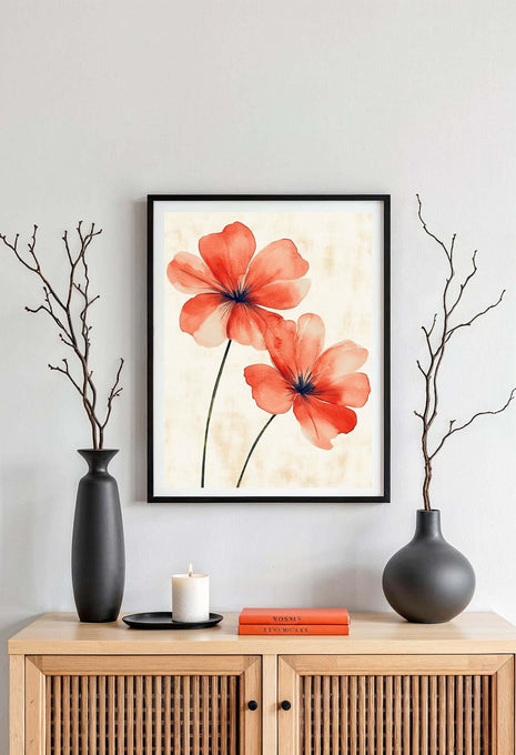 Vibrant Red Blossoms Watercolor Art Print