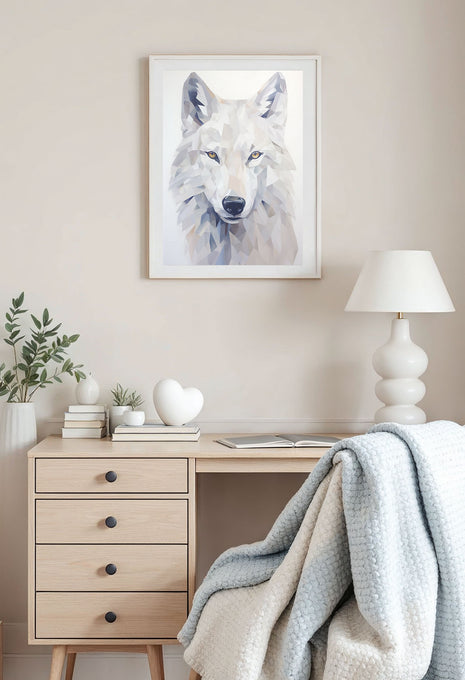 White wolf geometric poster