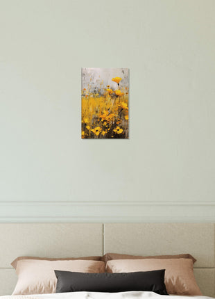 Yellow flower in field painting poster