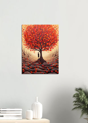 Red fall tree drawing poster