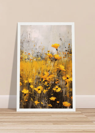 Yellow flower in field painting poster