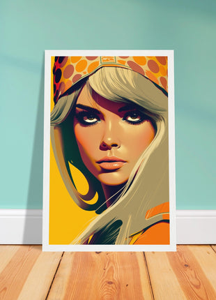 Retro Lady Poster - Yellow Orange Tone