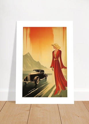 Retro lady any and car poster