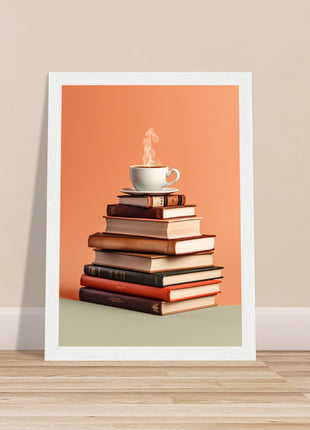 Coffee on stack of books poster