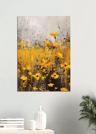 Yellow flower in field painting poster