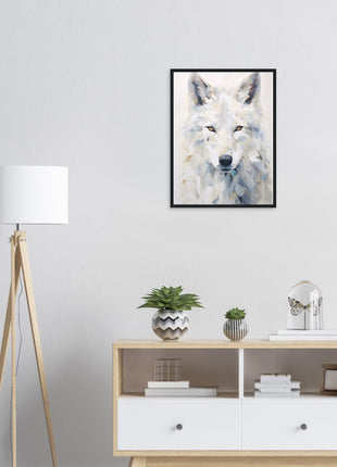 White wolf poster with geometric shapes - Premium Matte Paper Wooden Framed Poster