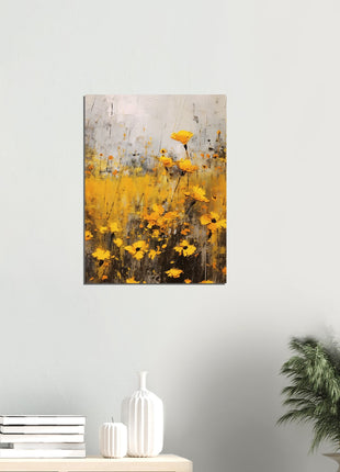 Yellow flower in field painting poster