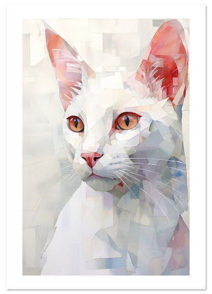 Whimsical Geometric White Cat Painting: A Stunning Artwork for Your Collection