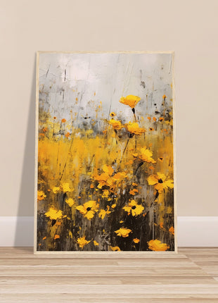 Yellow flower in field painting poster