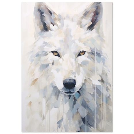 White wolf poster with geometric shapes