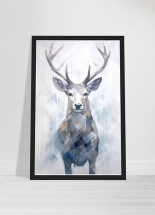 Deer in the mist with geometric blend poster