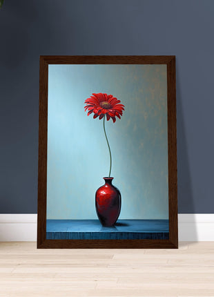 Red single flower in red vase poster