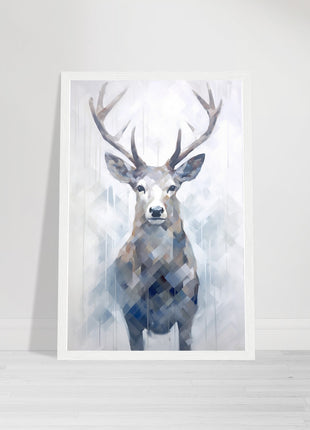 Deer in the mist with geometric blend poster