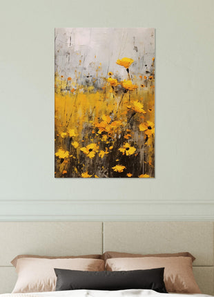 Yellow flower in field painting poster