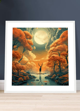 Deer fall landscape - Fall poster