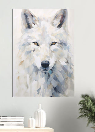 White wolf poster with geometric shapes